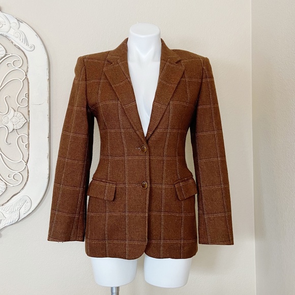 MaxMara Jackets & Blazers - MaxMara | Womens Brown Flannel Plaid Button Down Wool Blazer Jacket | Size: 4